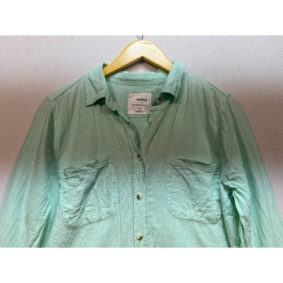 Sonoma Women's The Everyday Linen Shirt Button Up Size L Mint Green - Picture 5 of 11